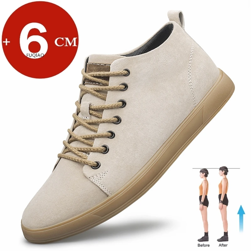 

Genuine Pig Leather Fashion Height Increasing Sneakers Men All-match Casual Shoes Increase Insole 6cm Luxury Brand Lift Men Shoe