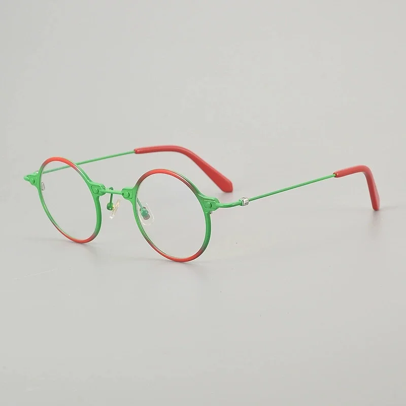 Belight البصرية شكل دائري اليدوية الملونة الجمع بين اللون التيتانيوم خمر النظارات الرجعية الإطار وصفة طبية عدسة TT072