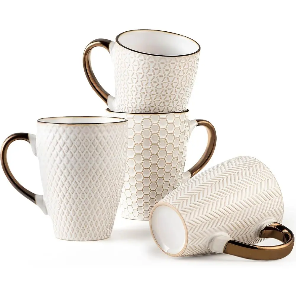 

16 Oz Large Stoneware Coffee Mugs with Handle - Set of 4 - Microwave and Dishwasher Safe - White