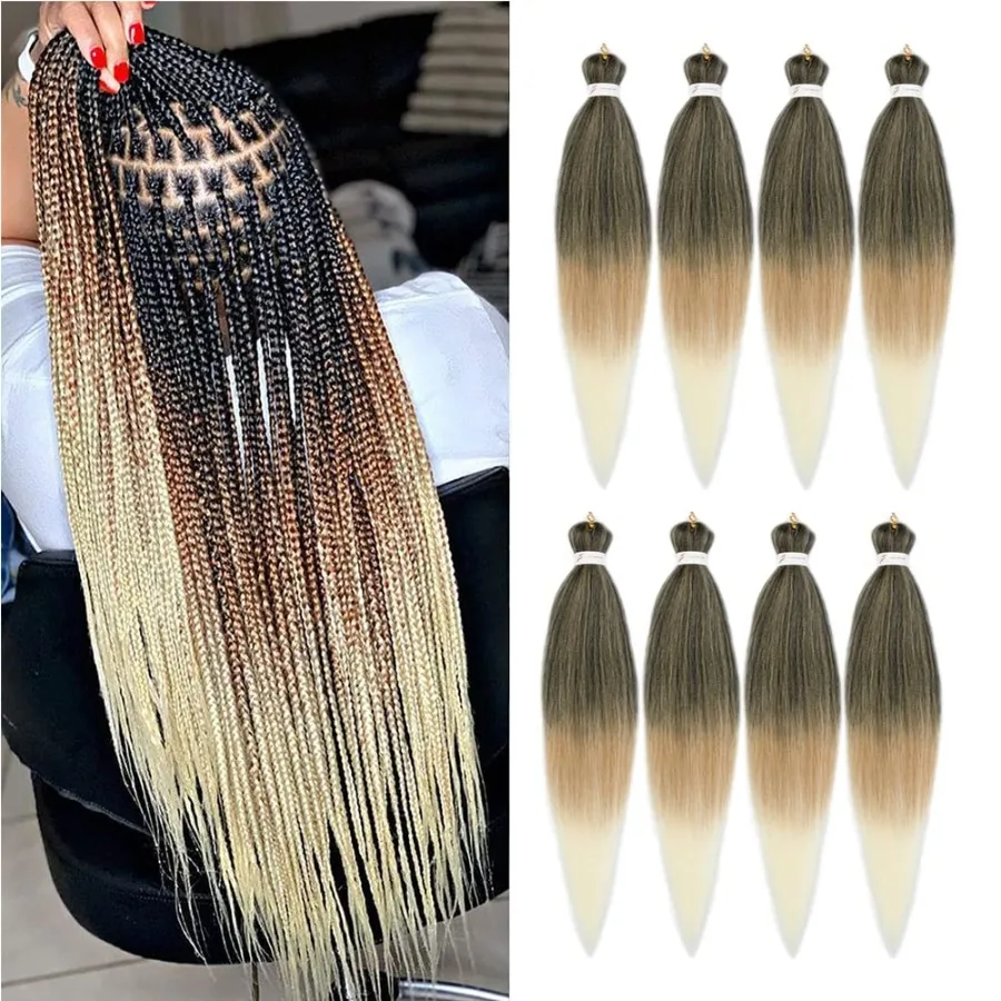 تجديل الشعر الممتد مسبقًا 32 بوصة 8 عبوات من الألياف الاصطناعية الخالية من الحكة مع نسيج ياكي للمظهر الطبيعي