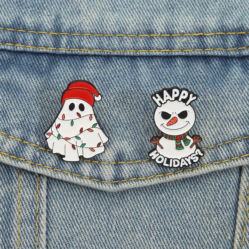 Halloween Weihnachten Emaille Pins Schneemann Boo Geist Broschen Revers Abzeichen Kleidung Cartoon Lustige Punk Schmuck Geschenk für Kinder Freunde