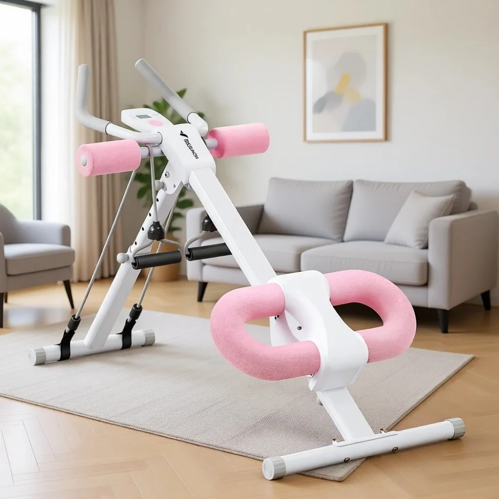 Adjustable Ab Trainer Machine for Home Gym - Foldable, LCD Monitor, Stomach Workout with Knee Protection and High Capacity