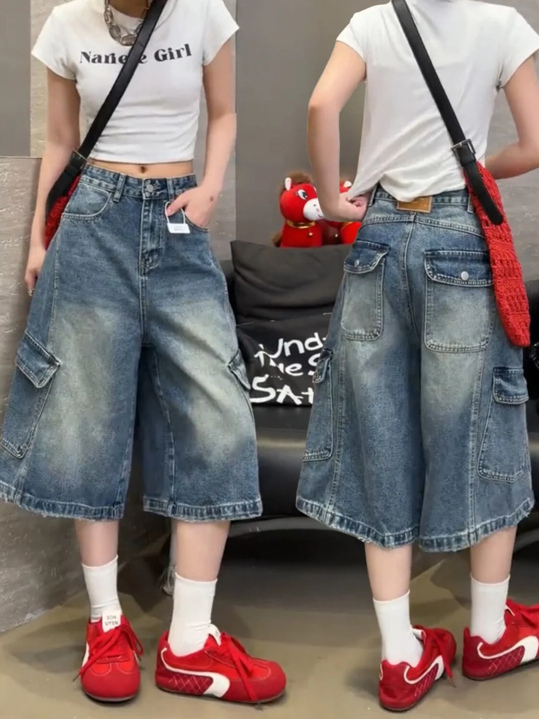 American Style Workwear Jeans Women Summer Thin New Large Size Fat MM Slim Seven-Foot Wide Leg Straight Pants Casual High Wai...