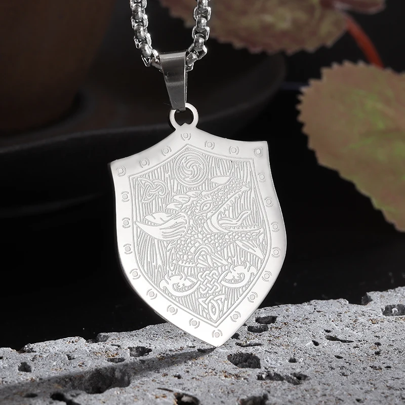 Stainless Steel Nordic Odin Dragon Shield Medal Necklace Celtic Knot Necklace Men's Punk Trend Cool Jewelry