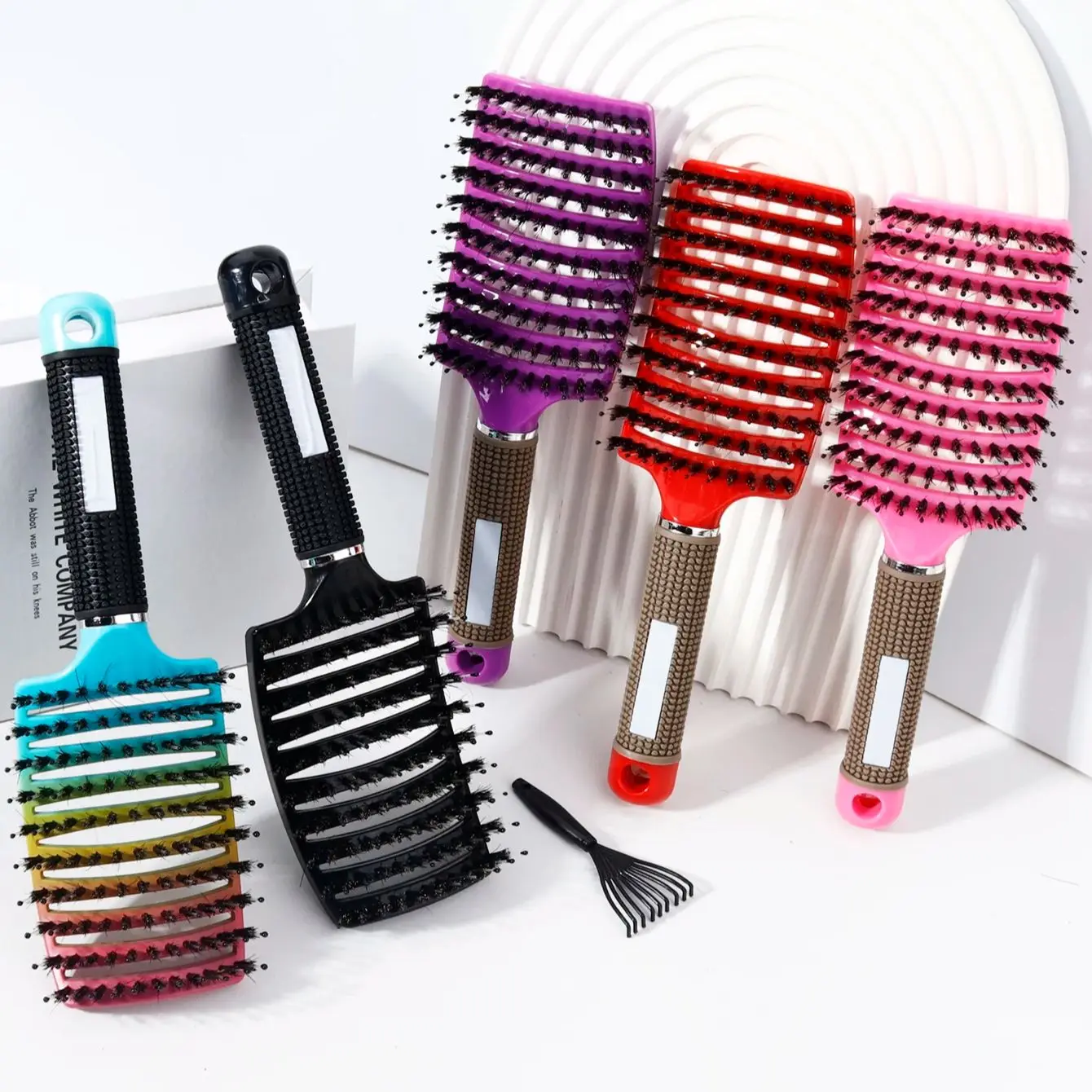 2pcs Comb Set, Bristle Large Curved Comb and Cleaning Claws, Curved Ventilated Large Curved Comb, Special for Real Hair Wigs