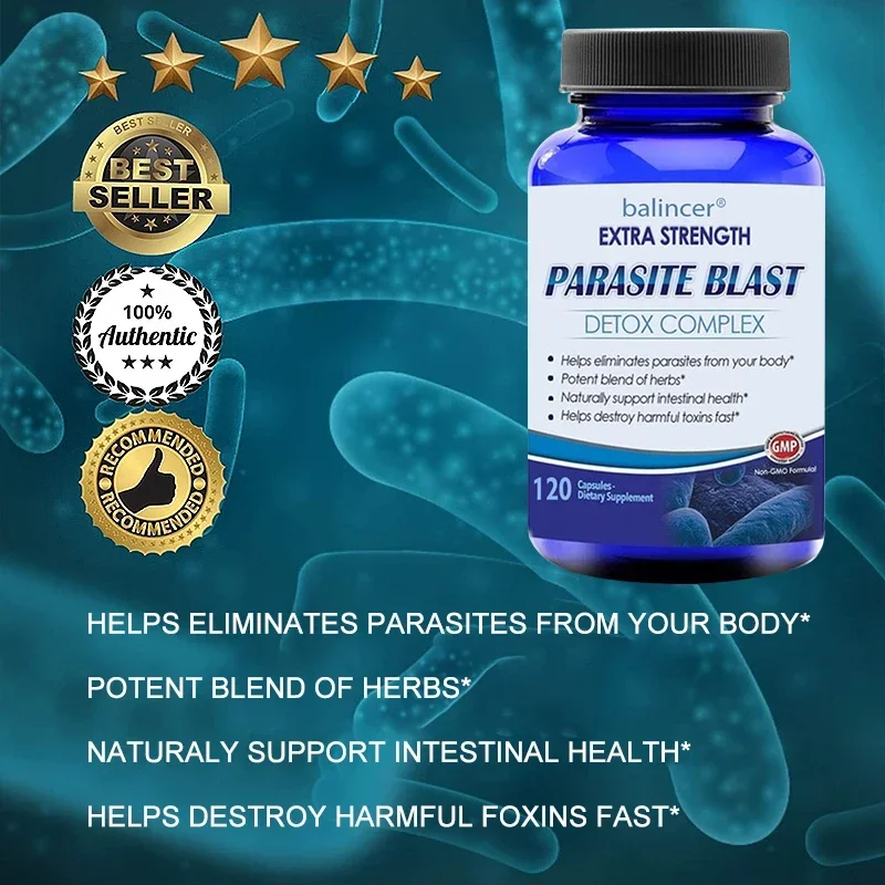 Antibacterial PARASITE BLAST, Removes All Body Parasites, Natural Gut Health, Cleans Colon Detox + Cleanse, Liver Immunity