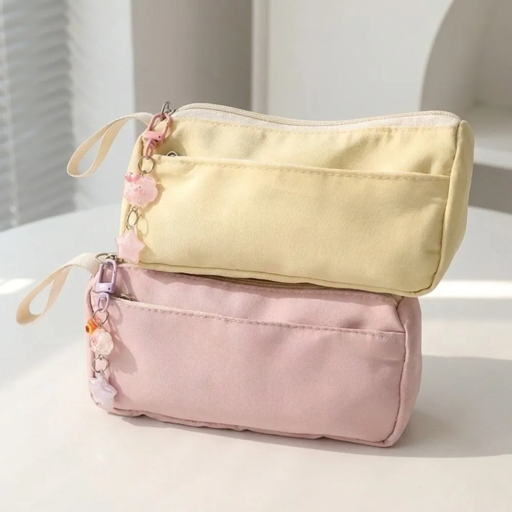 Portable Large Capacity Pencil Case Macaron Color Zipper Stationery Bag Polyester Simple Pen Pouch Office Use