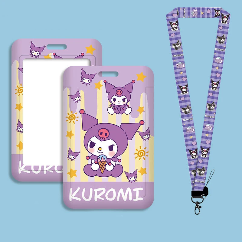 Cute Kuromi ID Badge Card Holder Lanyard Girls Credit Card Case Neck Strap Door Card Holder Credentials Gift