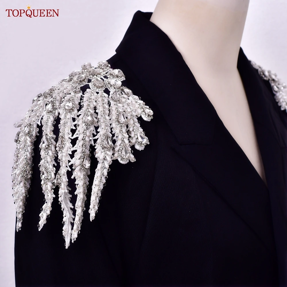TOPQUEEN Beaded Rhinestone Patch,Handmade Sewing Clothing Applique,Suit Women's Iron On Shoulder Badge Shoulder Decoration SP66