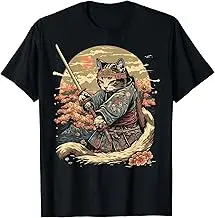 Japanese Art Cat Ukiyo-e Anime Style Samurai Cat T-Shirt Unisex T-shirts for Men Women Summer Tees Cotton Luxury brand