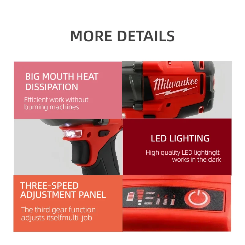 ميلووكي 1300NM مفتاح كهربائي لاسلكي فرش تأثير وجع عزم دوران كبير سيارة شاحنة إصلاح أدوات كهربائية #3