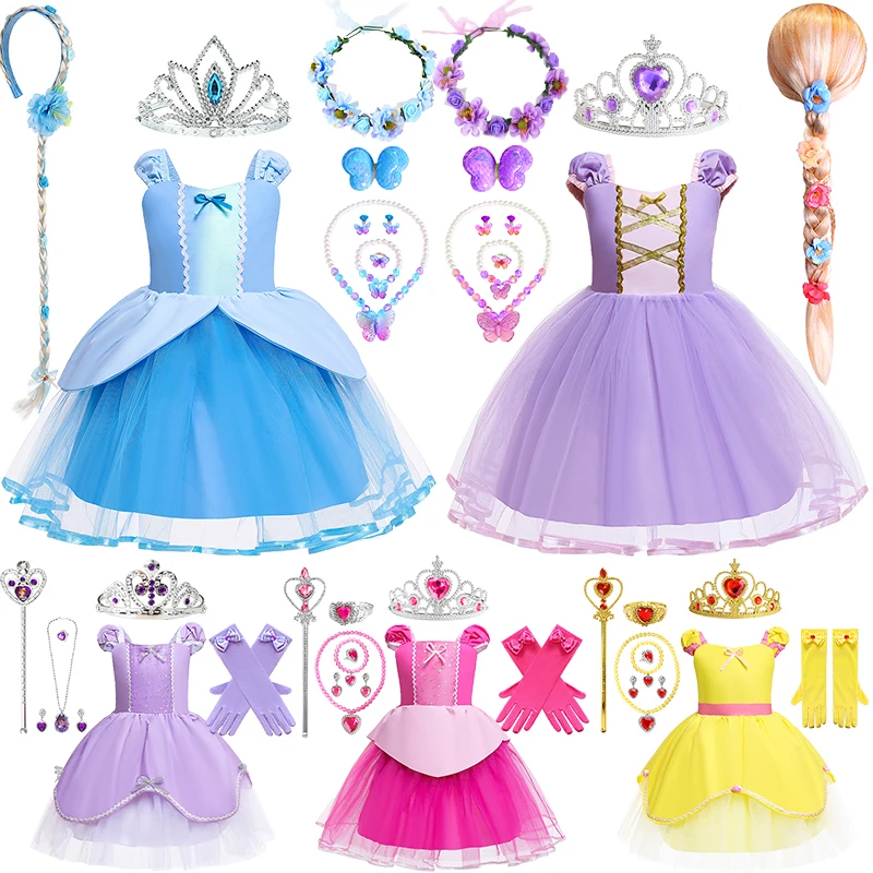 Summer Cartoon Fancy Baby Dress Infant Halloween Cosplay Birthday Party Princess Sofia Aurora Belle Costume Toddler Girl Clothes