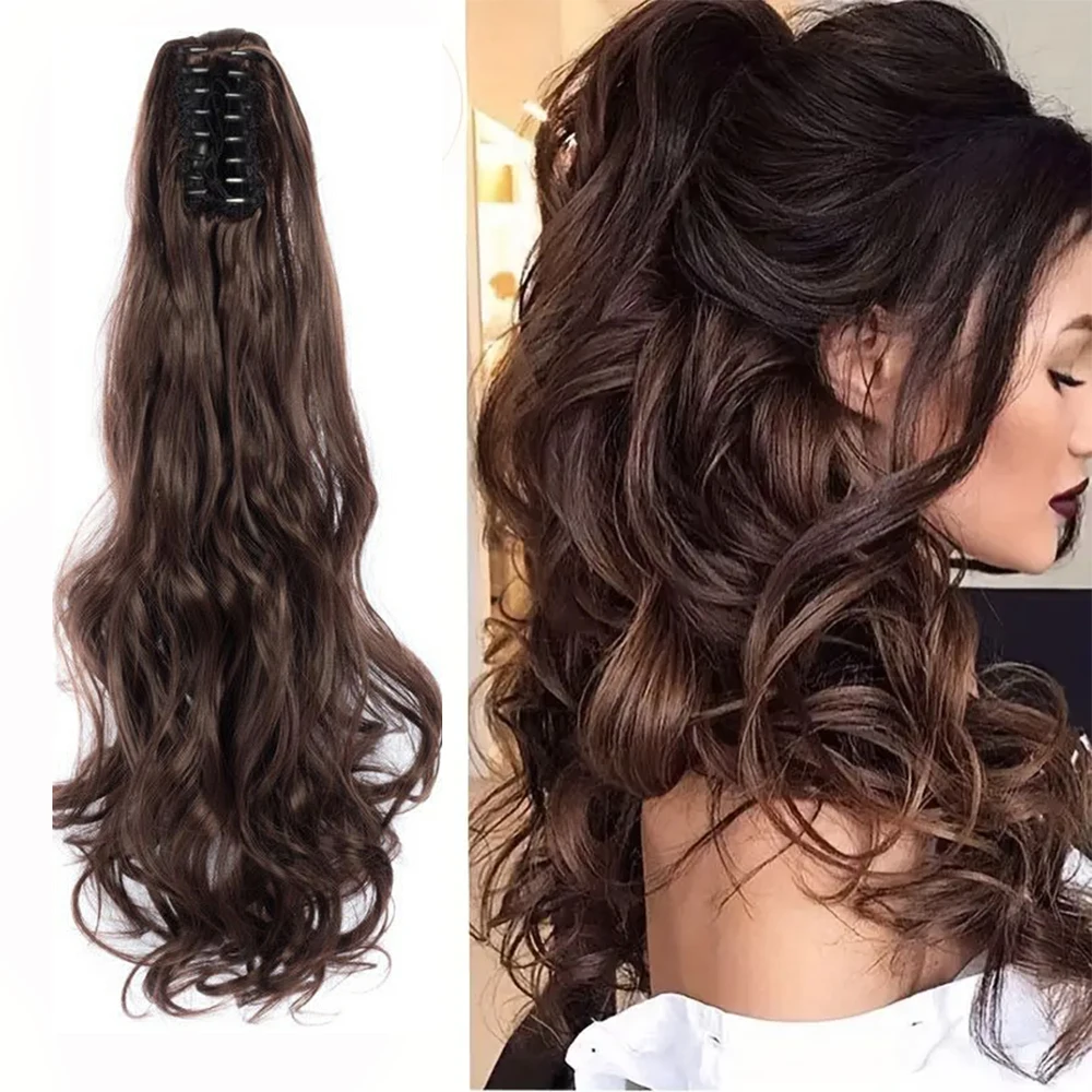 22Inch Body Wave Lange Paardenstaart Klauw Clip In Haar Verlenging Pruiken Synthetische Krullenverlenging Pigtails Voor Vrouwen Nep Haar Accessoire