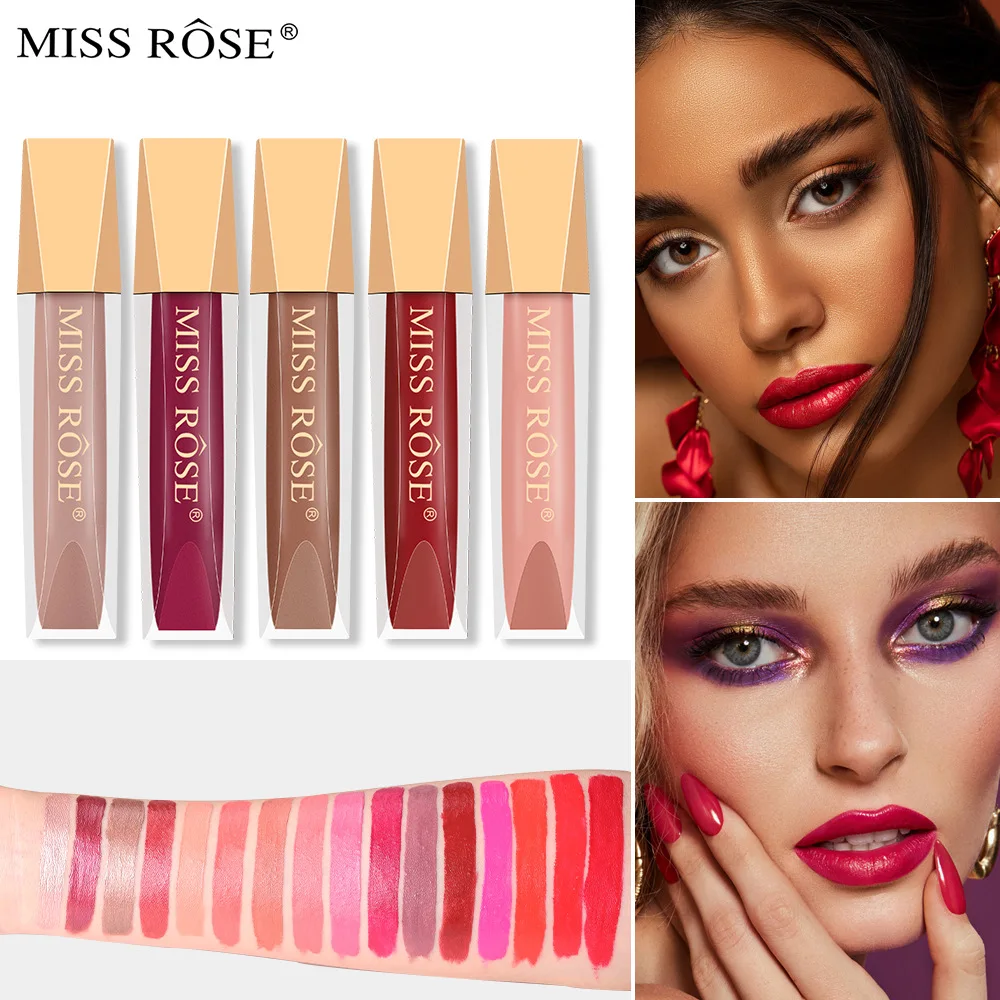 MISS ROSE Velvet Matte Longwear Lipstick Lip Glaze Make up Non-Fading Non-Stick Cup Sleek Satin Lipsticks Lip Gloss Cosmetics