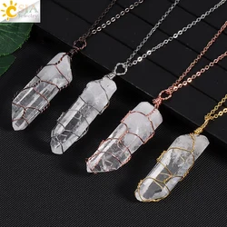 Irregular Healing Natural Stone Pendant Real Clear Quartz Rock Crystal Necklace Reiki Copper Wire Wrapped Crystals Jewelry H203