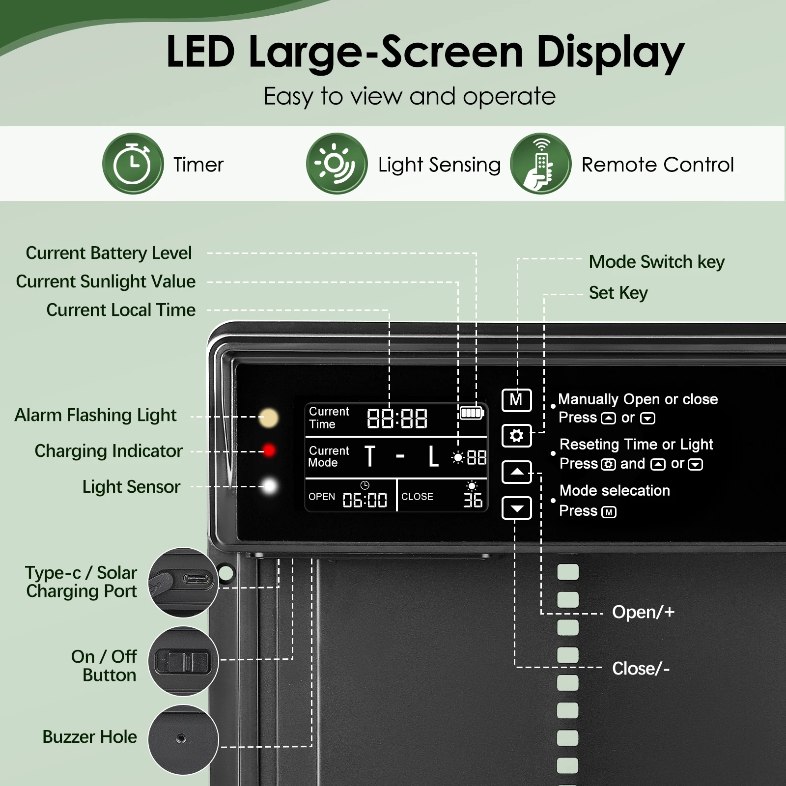 Automatic Chicken Coop Door, Solar Light Sensor, Chicken Coop Door With Timer And Remote Control For Chicken Coop Farm Equipment