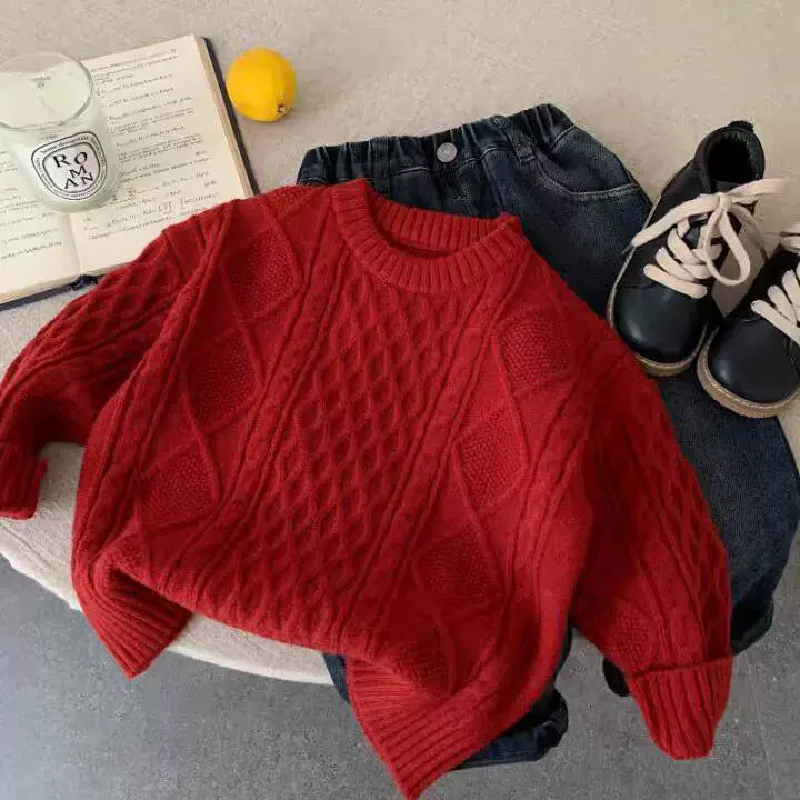 Girls Boys Fleece Lined Sweaters Kids Warm Knitting Pullovers Baby Solid Color Basic Long Sleeve Knitwear Turtleneck Undershirt