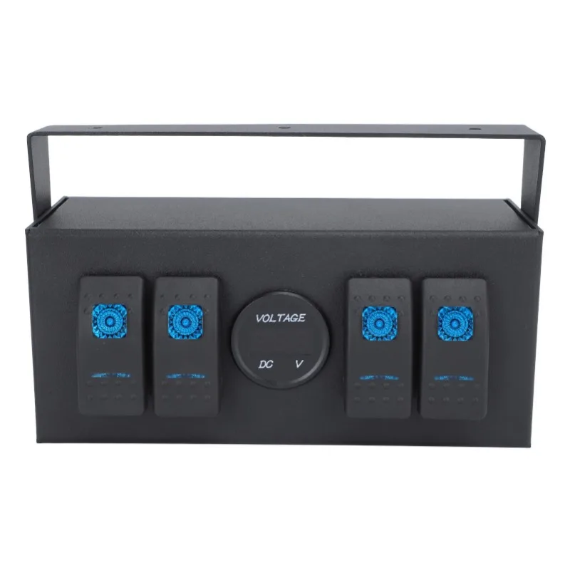 

4 Gang Rocker Switch Box Waterproof On Off Switch Panel With Blue Light Voltage Display for Rv Boat Yacht