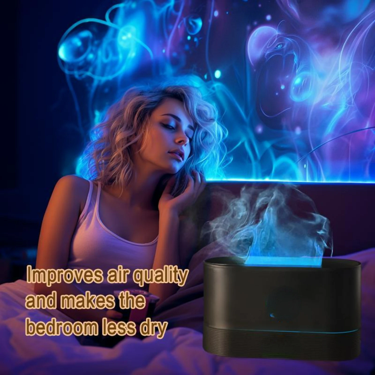 Portable USB-Powered Humidifier with 7 Soothing Color Changing Night Light, Essential Oil Diffuser for Home and Office Decor, In