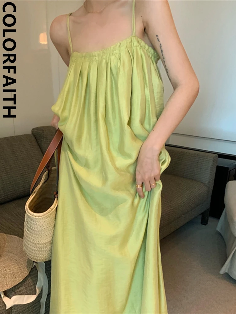 Colorfaith DR7039 New 2023 Oversized Chic Sundress Backless Holiday Sexy Ball Gown Lady Vintage Women Spring Party Long Dresses