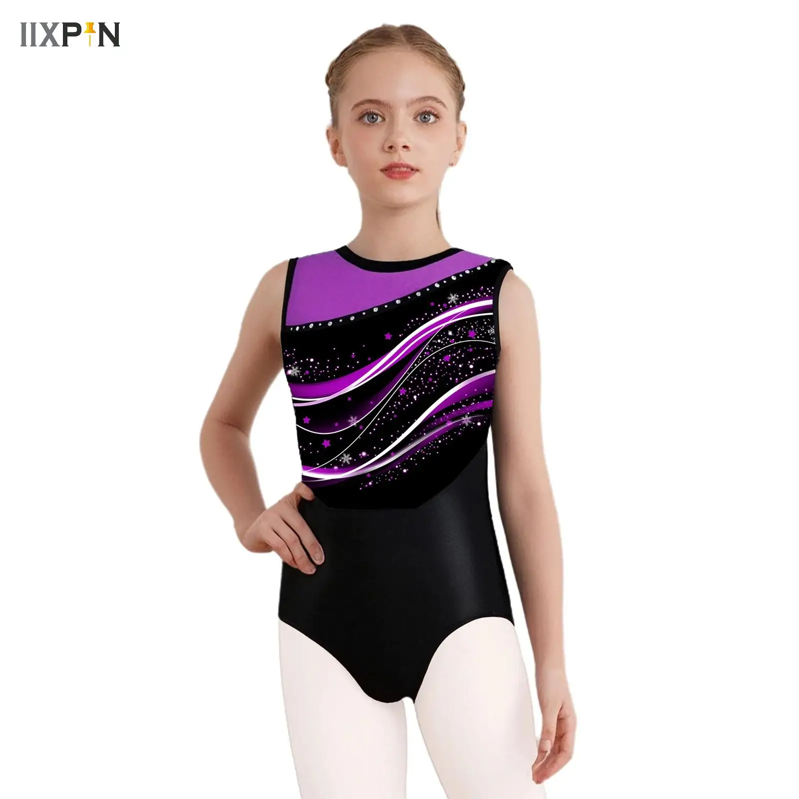 

Girls Sleeveless Ballet Dance Jersey Gymnastics Bodysuit Acrobatics Figure Skating Stage Performance Costume Patchwork Leotard