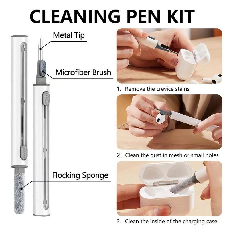 All In One Portable Cleaning Pen Set Push Pull Design Multifunctional Cleaner for Bluetooth Earphones Cell Phone Keyboard