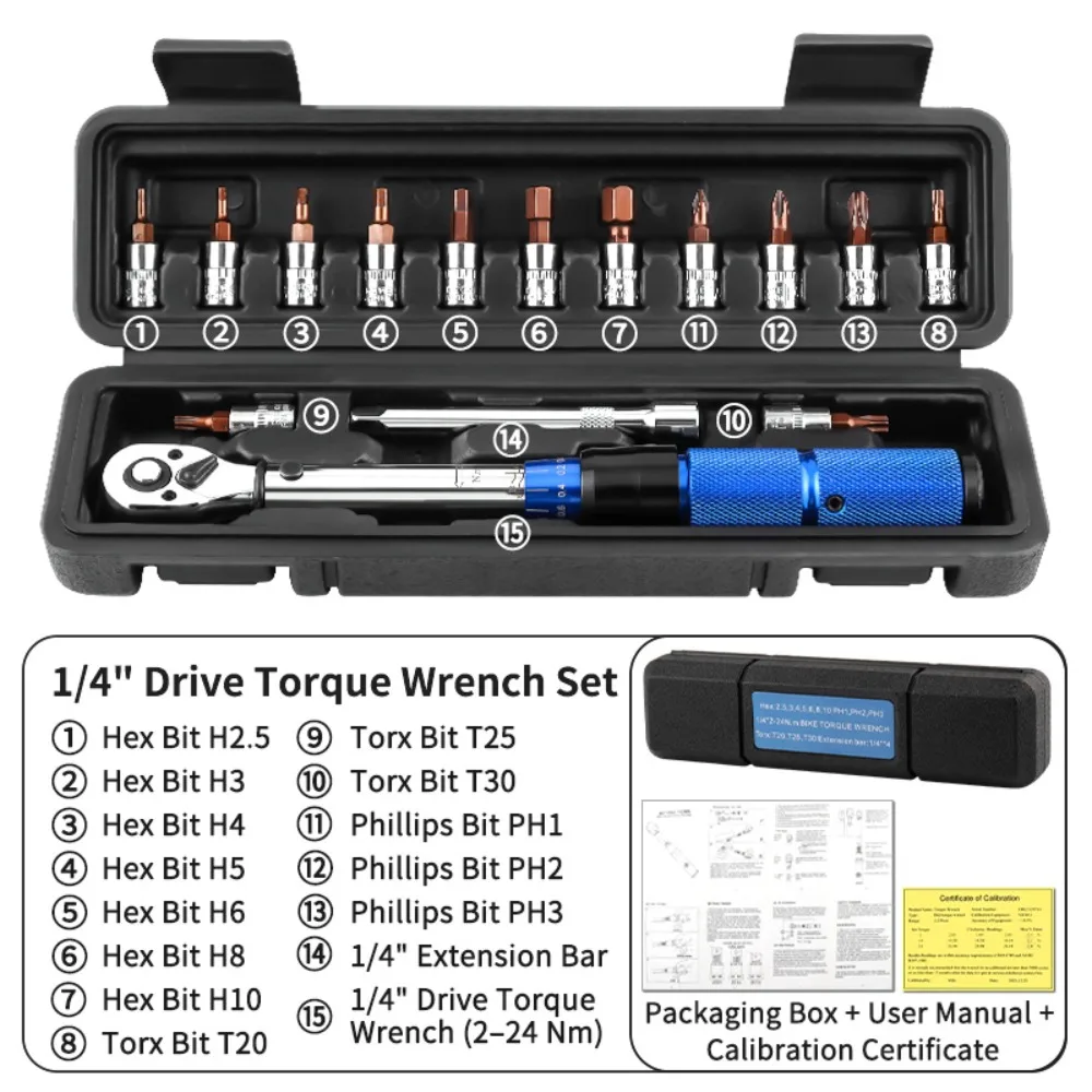 

2-24N.m Torque Wrench 1/4 Inch One-click Disassembly Ratchet Torque Wrench Set Double-direction Ratchet Non-slip
