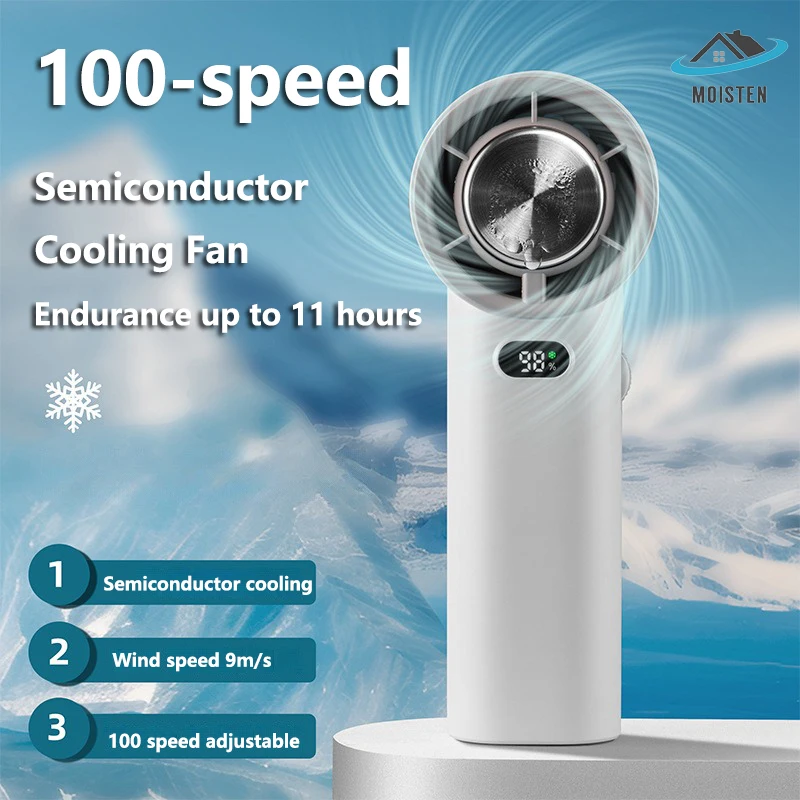 100-speed Adjustable Mini Portable Cooling Fan USB Rechargeable Wireless Bladeless Turbofan Fast Cooling Handheld Fan