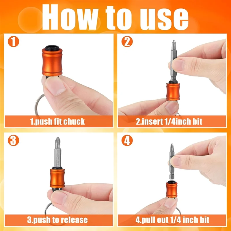

N04R 24Pcs 1/4In Bit Holder Carabiner Hex Shank Screwdriver Release Bits Holder Hand Held Extension Bar,Quick-Change Design
