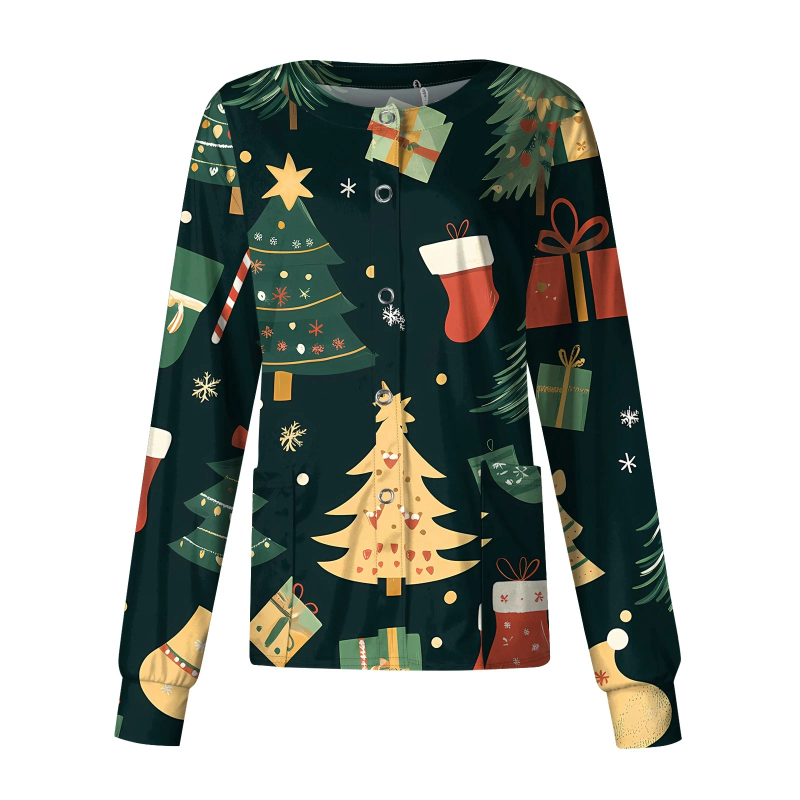 Feminino 2025 moda natal esfrega uniforme topos fino manga longa cartoonh impresso enfermeiras trabalhando t camisas blusa