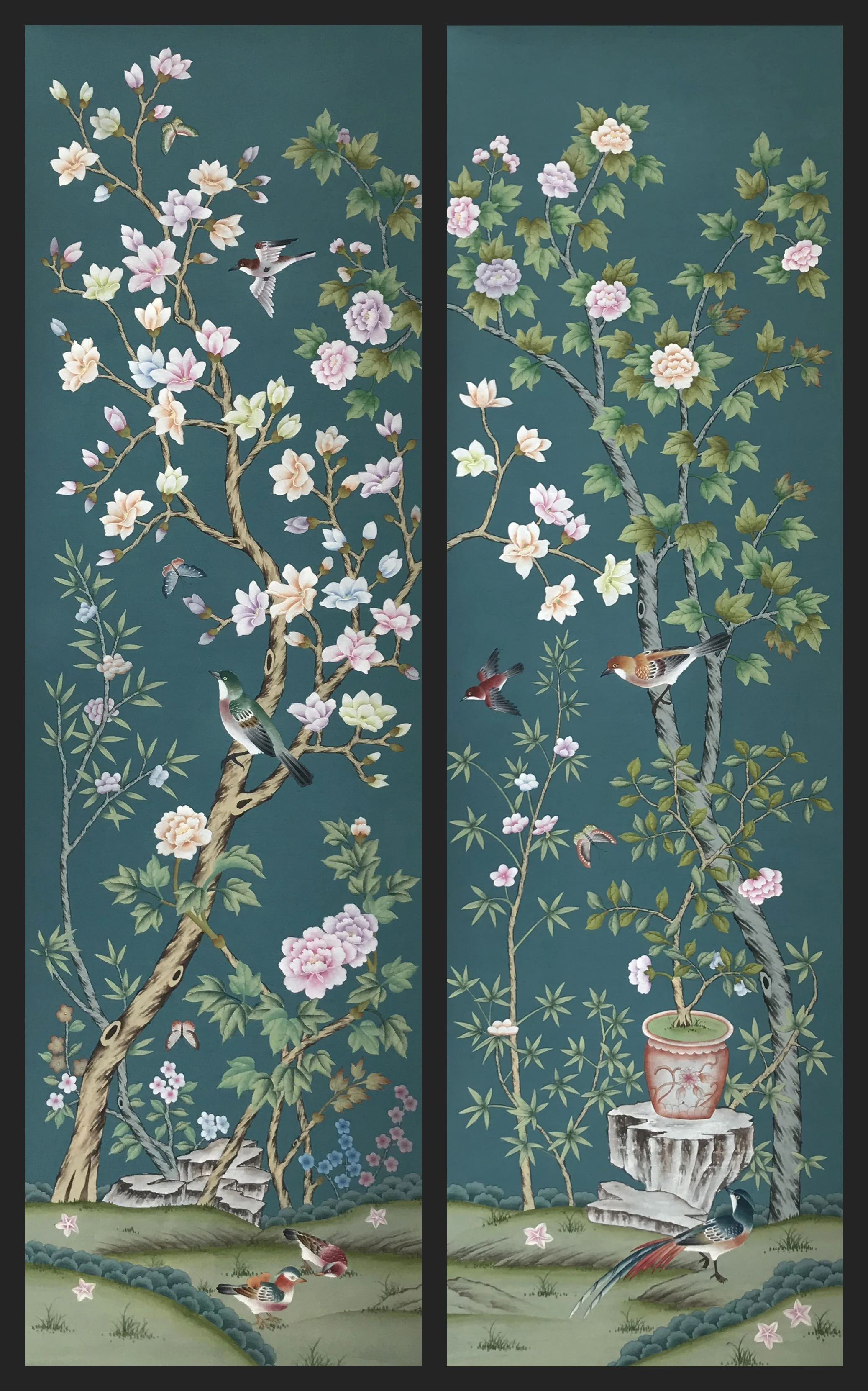 

Customized Hand-Painted Magnolia flowers and birds paintings/Wallpaper Bedroom/Living/study/Dinning Room Sofa/TV wallcovering