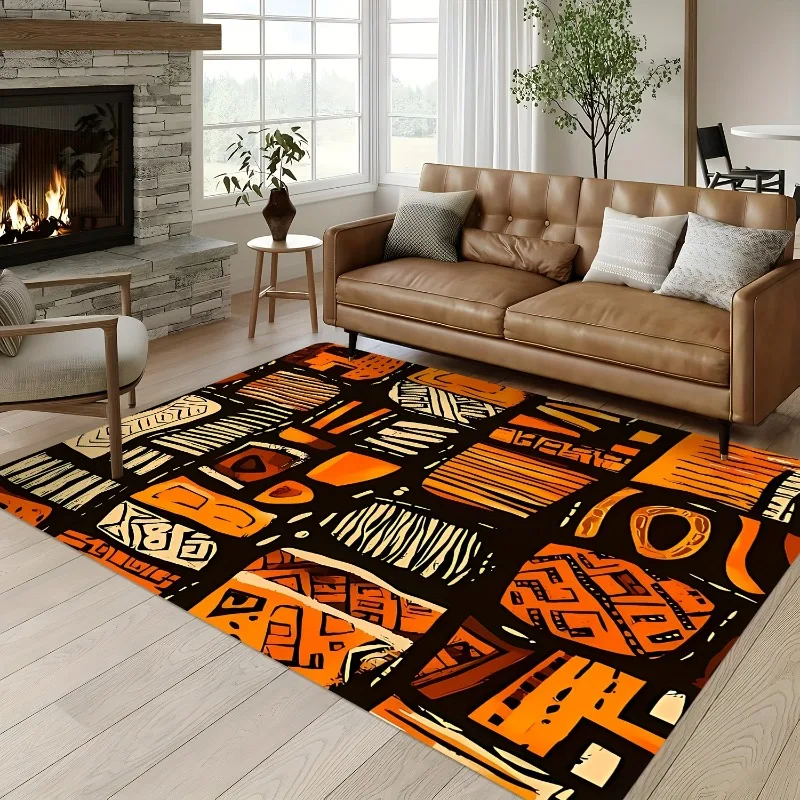 African Style Carpet Tribal Art Patchwork Patterns for Living Rooms, Bedrooms, and Entryways Coffee Table Mat, Entrance Doormat