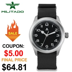 Militado ml08 v2 relógio de quartzo vintage militar vh31 movimento duplo cristal safira c3 BGW-9 luminoso à prova dwaterproof água 38mm relógio