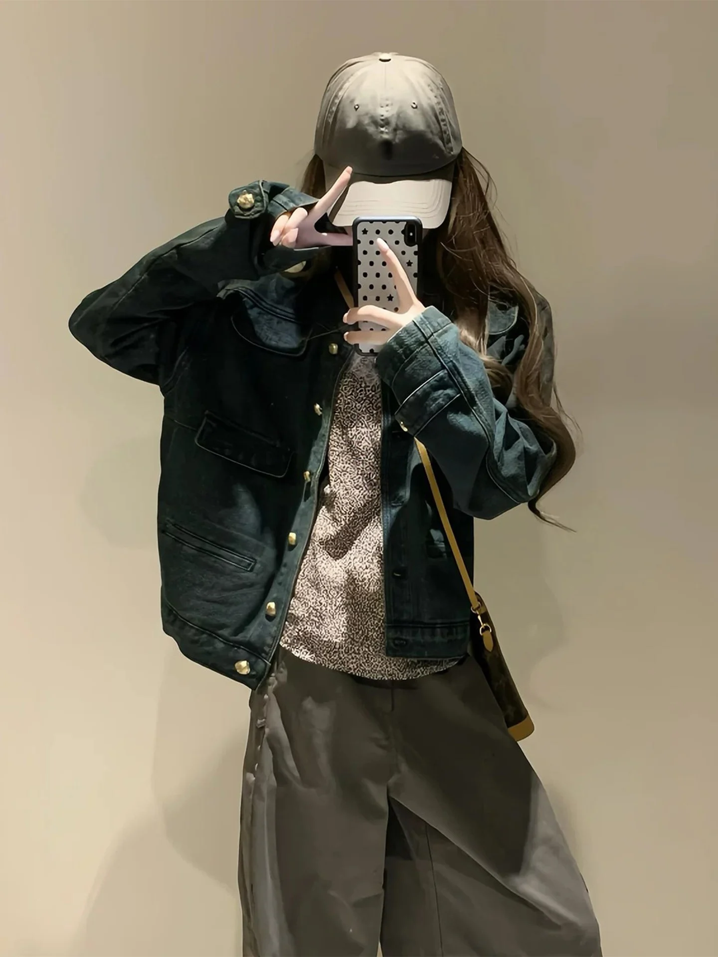 Chaqueta vaquera de mujer con cuello alto y botones dorados, corte regular, manga larga, estilo casual, abrigo corto de alta ...
