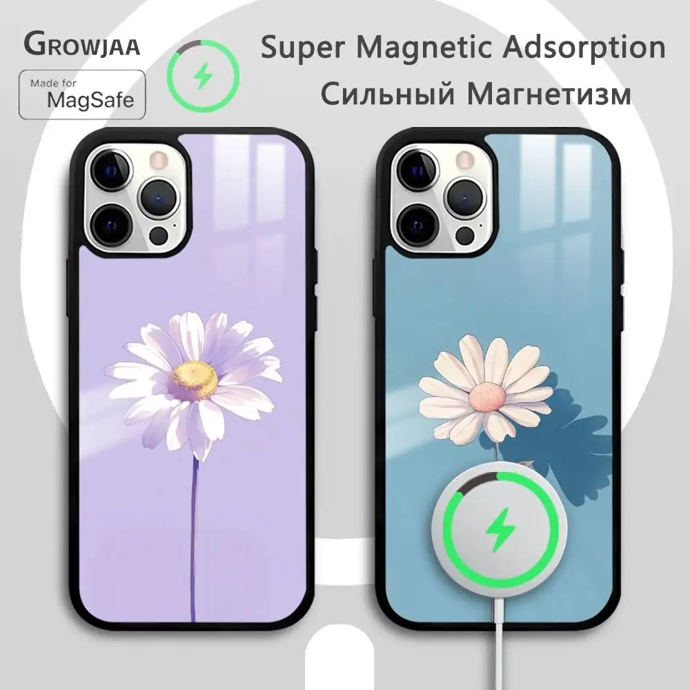 

Simple flowers phone case for iPhone 17 16 15 14 13 12 11 Pro Max Plus Mini Magsafe Magnetic Wireless Mirror Funda