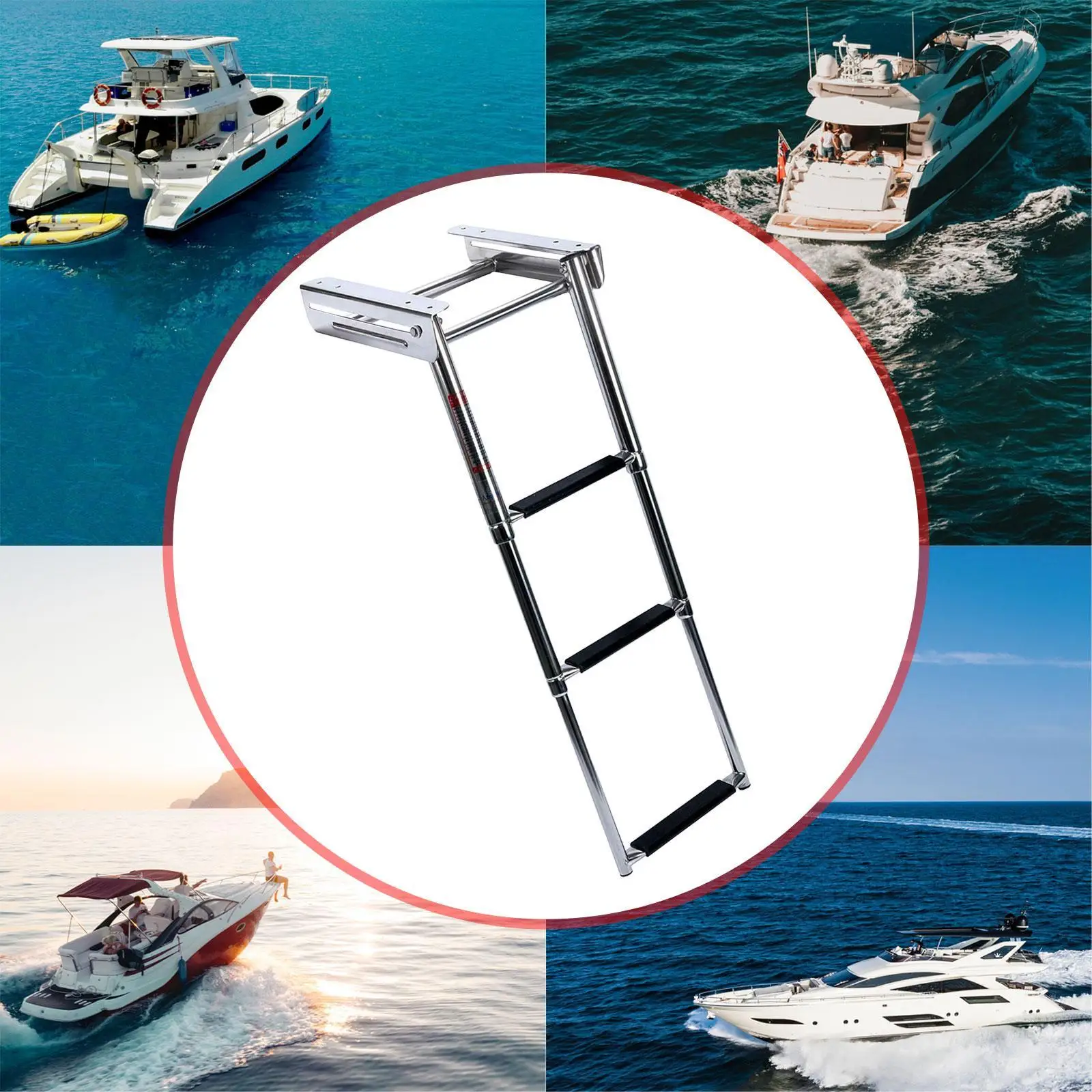 

3 Step Boat Ladder, Stainless Steel Telescopic Pontoon Boat Ladder, Dock Ladder Marine Telecoping Ladder for Boat Yacht Pool