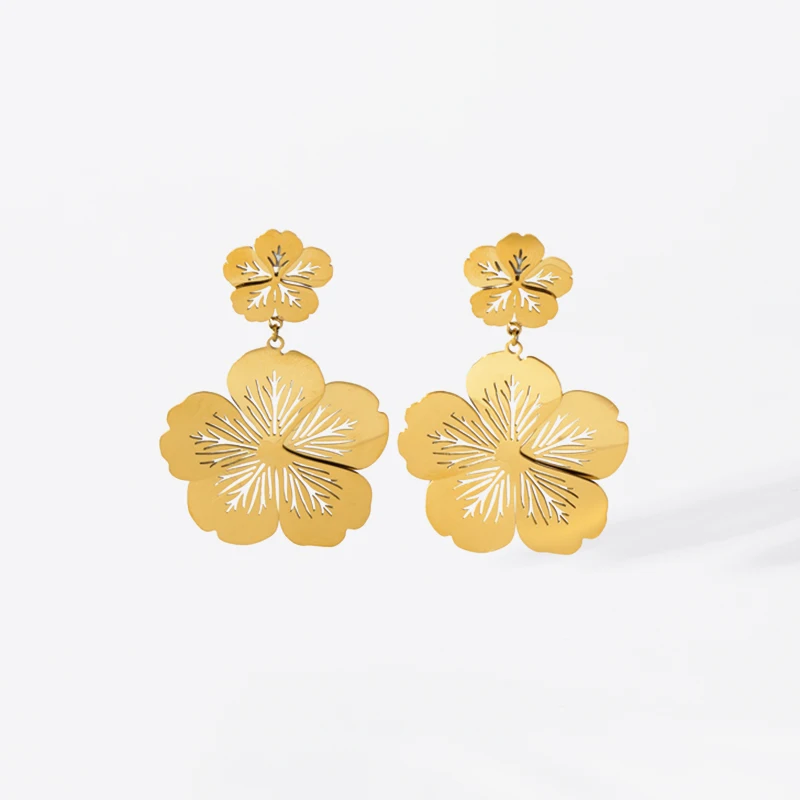 EILIECK 316L Stainless Steel Gold Color Flower Drop Earrings For Women Fashion Ear Dangle Waterproof Jewelry Holiday Gift Bijoux image 6