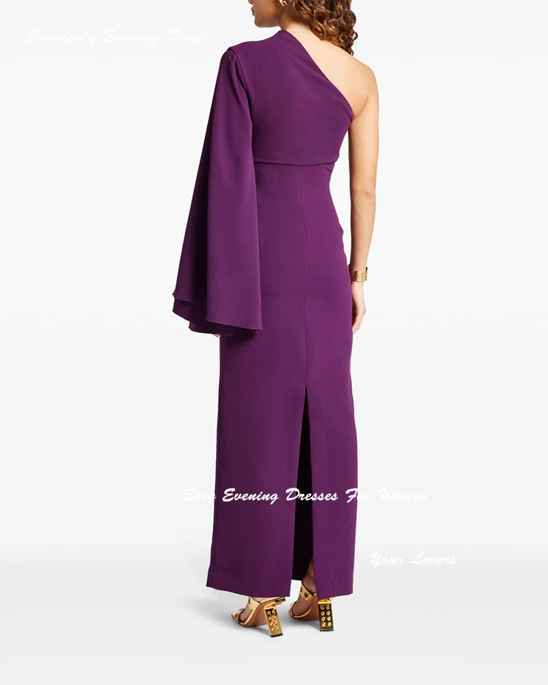 فساتين سهرة كريب مخصصة للنساء المثيرات بكتف واحد رداء حفلات الكوكتيل مع شق أرجواني بطول الكاحل فستان حفلة موسيقية