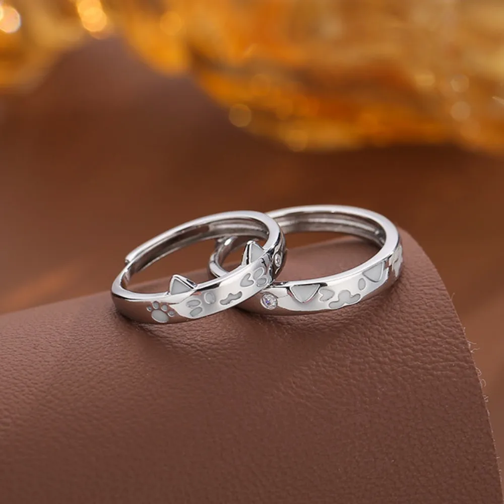 يتوهج في الظلام مضيئة زوجين خواتم لطيف جرو الكورية نمط القط الكلب افتتاح خاتم سبيكة هدية عيد الحب زوجين