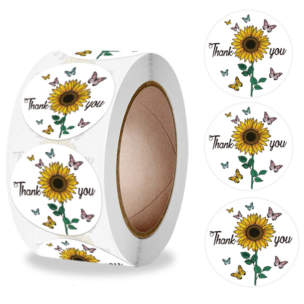 100-500pcs Round Thank You Stickers  Flower Design Labels For Wedding Pretty Gift Cards Envelope Decorate Sealing Label Stickers