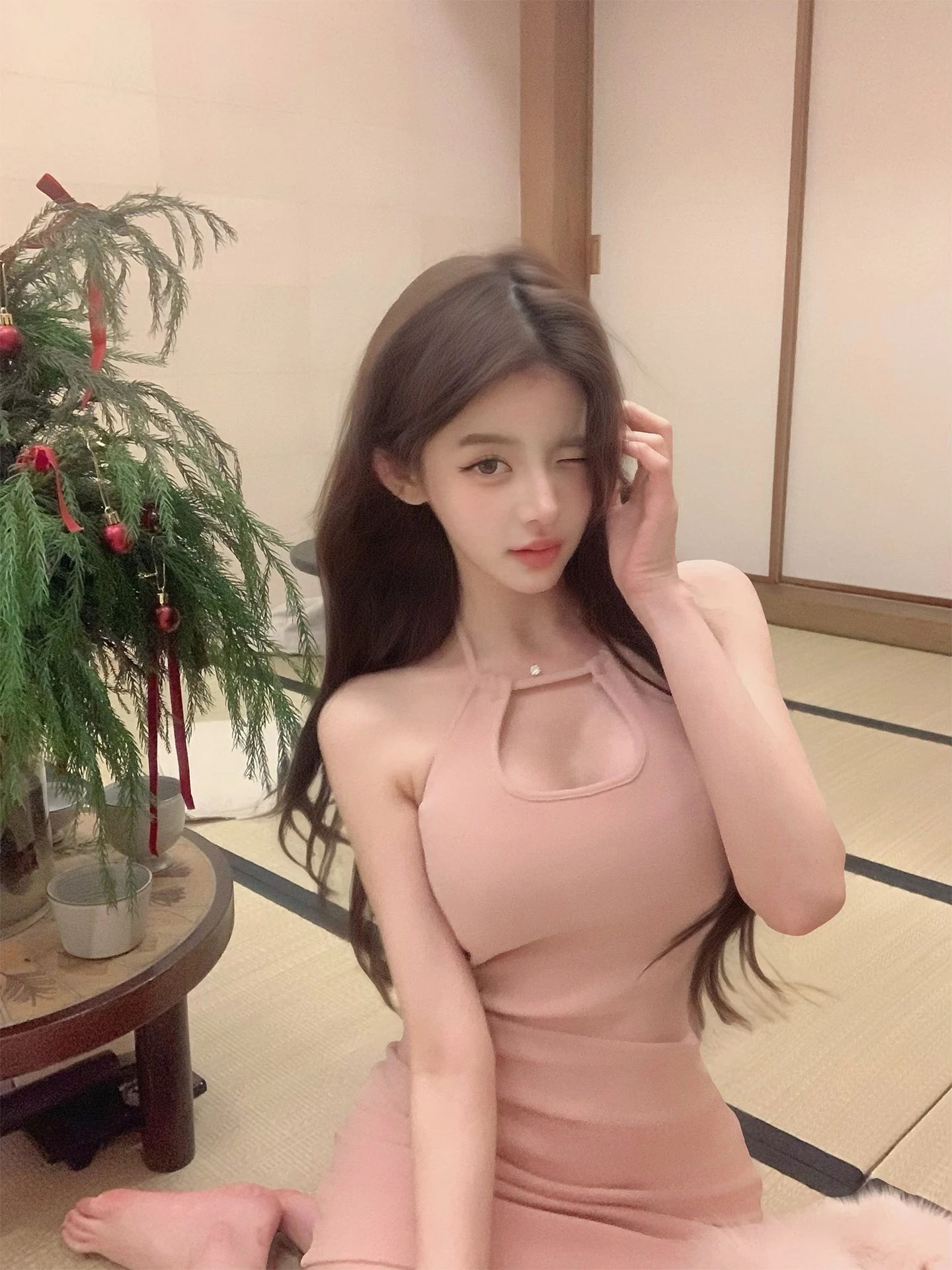 

Pure Desire AkiQiu Autumn White Peach Soda Hollow out Sexy Neline Dr Bodycon Skirt Ele Versatile Women's Dr