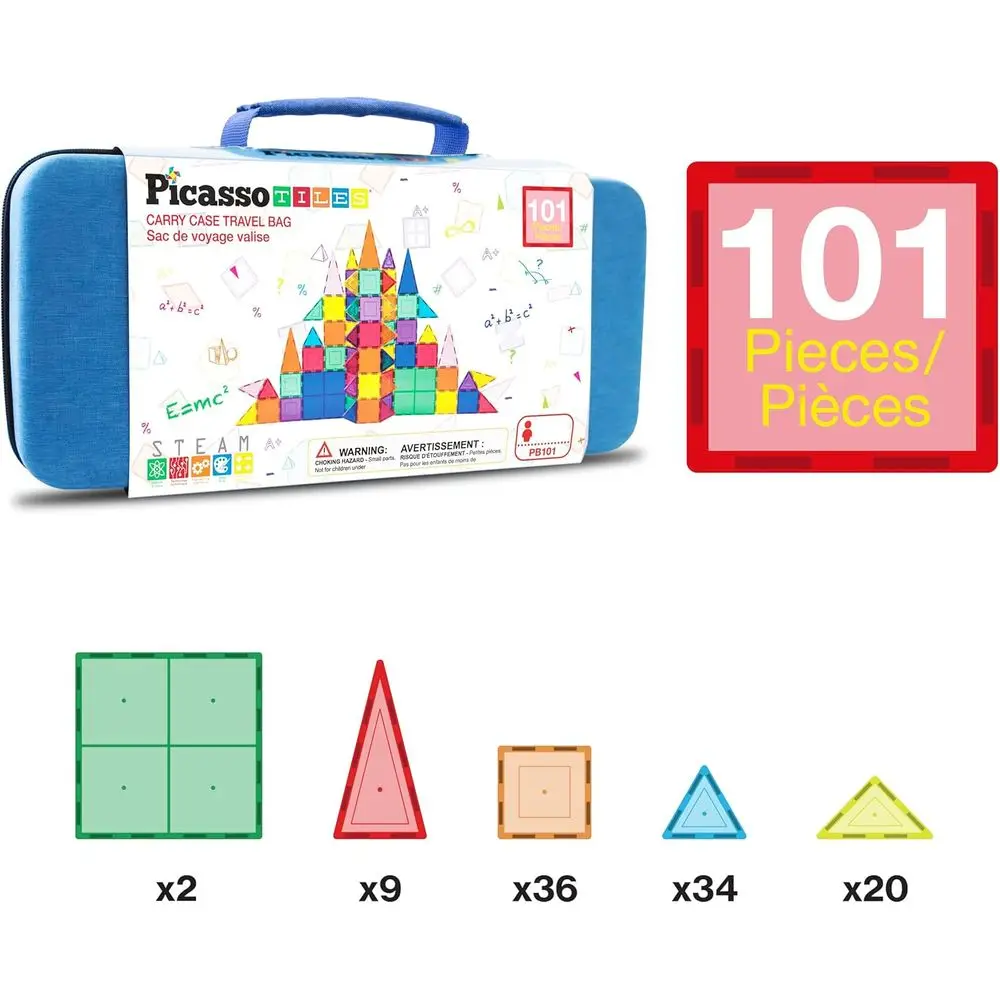 Set di giocattoli STEM con blocchi magnetici da 101 pezzi con contenitore per bambini dai 3 anni in su: kit di costruzione educativa per ragazzi e ragazze