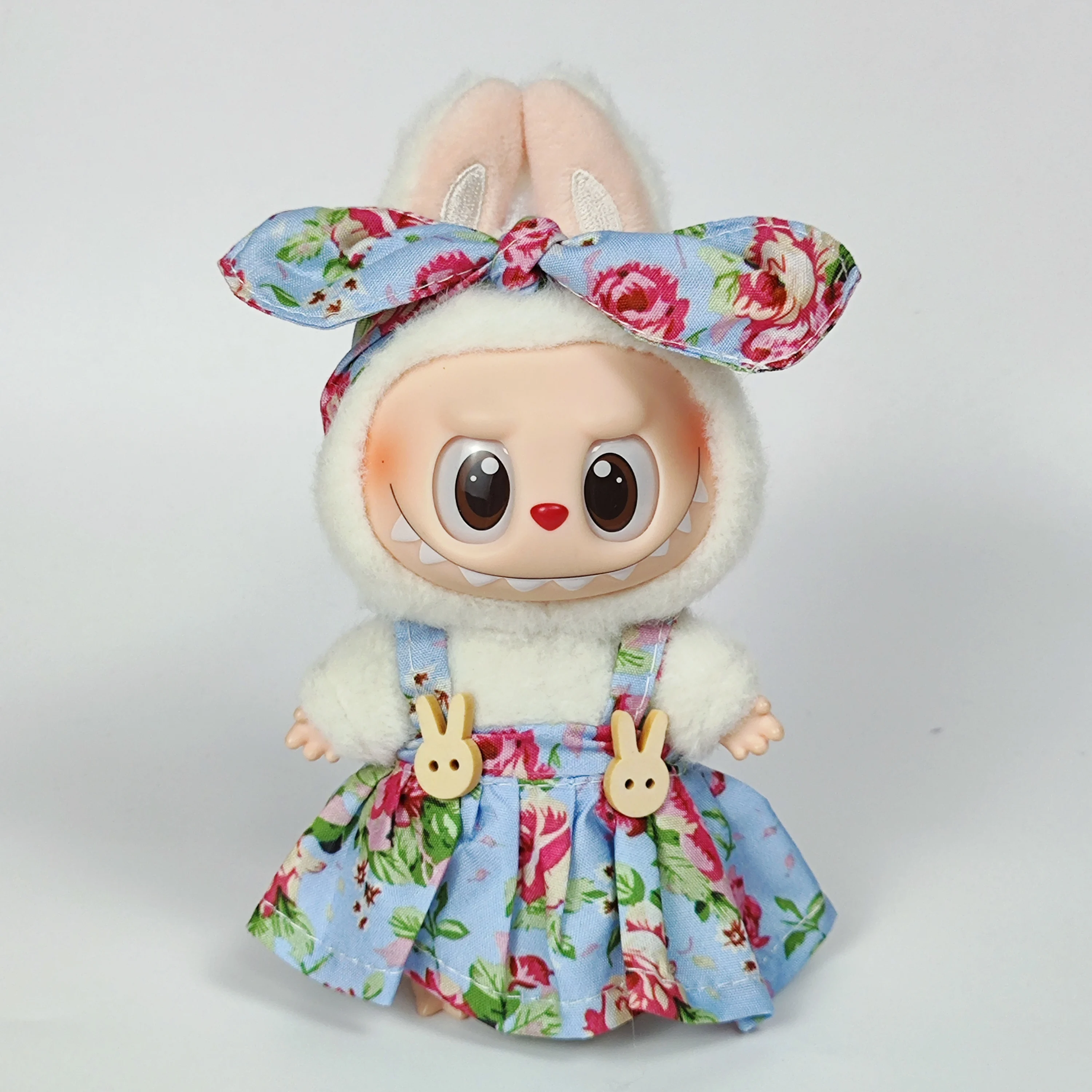 Labubu doll clothes - Floral field skirt set (17cm), plush doll replacement outfits for Labubu I & II idol, sitting doll party w