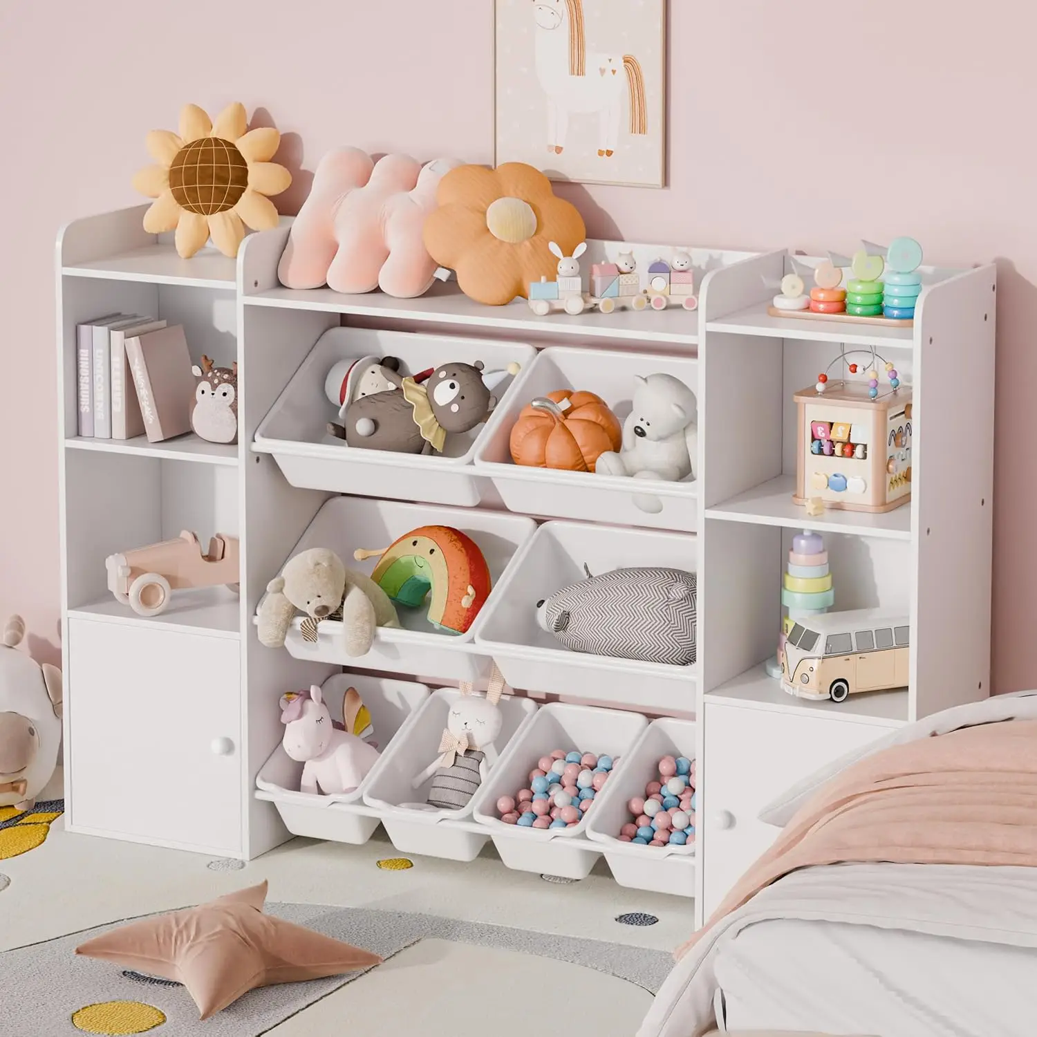 Organizador de armazenamento de brinquedos infantis com 8 caixas de brinquedos removíveis, organizadores de brinquedos de 4 camadas com 6 cubbies de armazenamento, estante infantil e brinquedo st