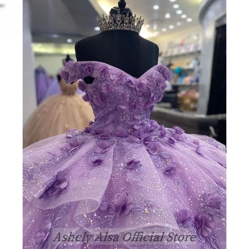 Real Picture Saudi Lavender Quinceanera Dresses 16 Girl Party Prom Gown V Neck Flower Ball Gown Vestido De 15 Anos Pageant Wear