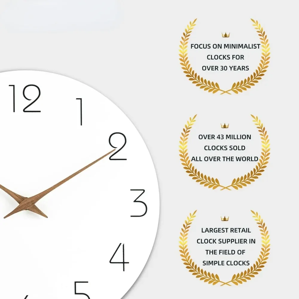 Wall Clock 12 Inch Silent Non Ticking Wood Wall Clocks Battery Operated Wooden White Modern Simple Minimalist Hanging Wall Clock