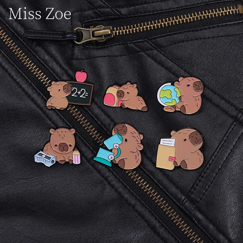 Cute Animal Enamel Pins Learn Mathematics Physics Chemistry Well Capybara Brooch Lapel Badges Subject Students Jewelry Gift  ﻿