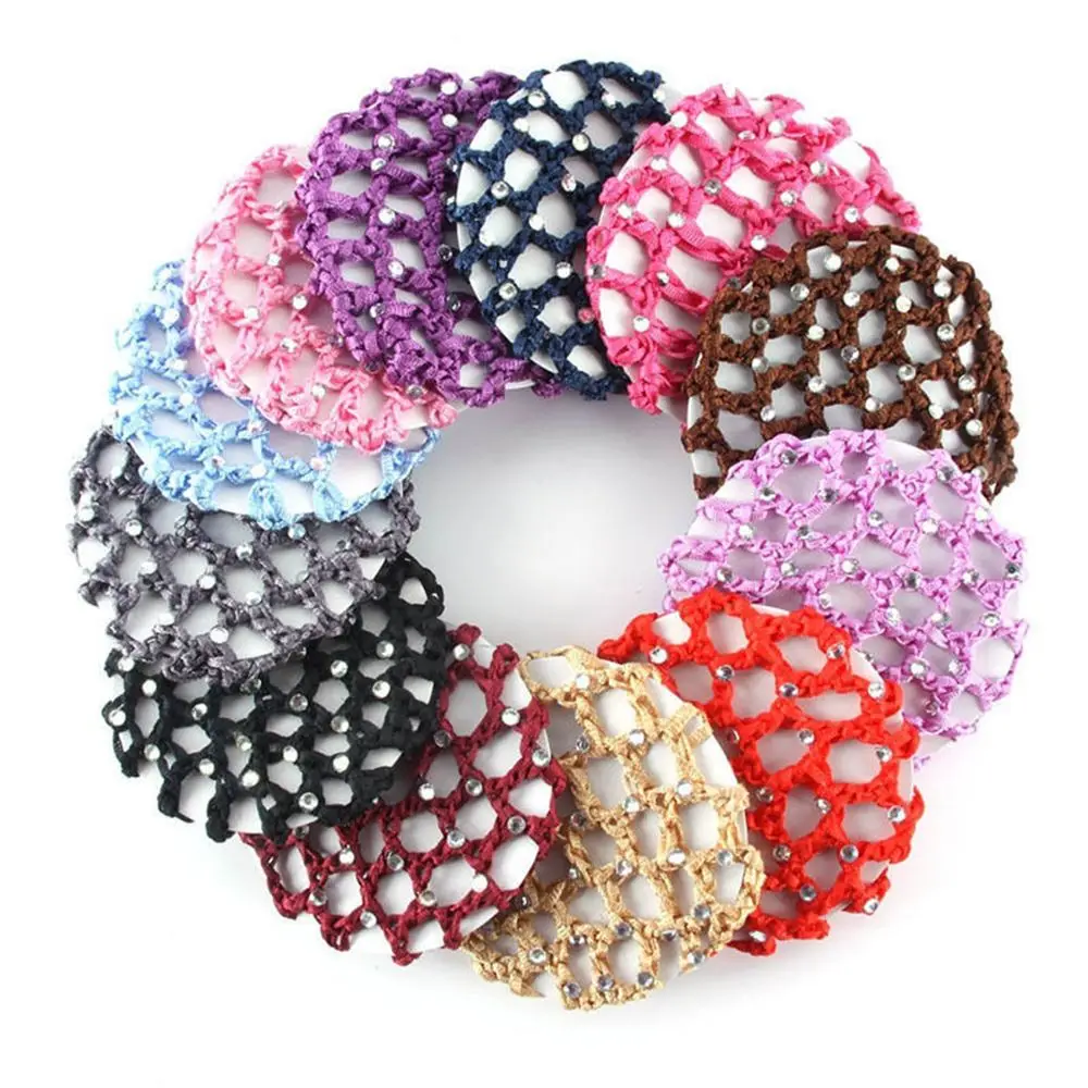 Women\'s Hairnets for Girl Ballet Dance Performance Crochet Chic with Rhinestone Professional Coiling Hair Band Hair Accessories