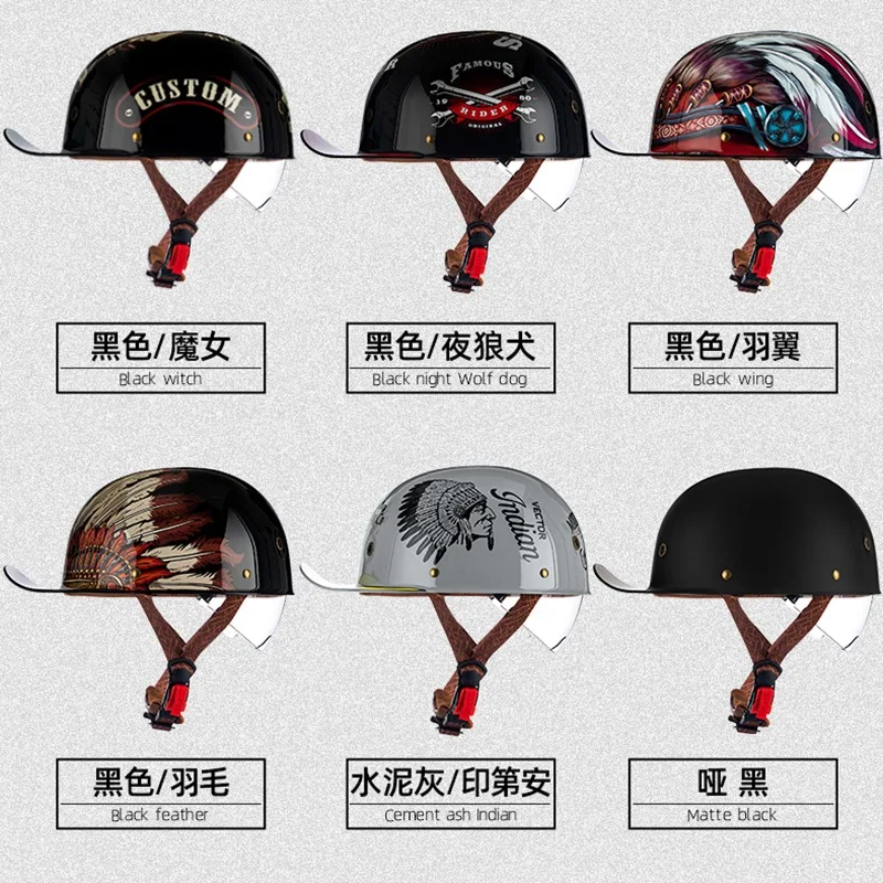 レトロオートバイハーフヘルメットメンズレディースモト乗馬保護ヘルメットDOT認定バイクハーフヘルメット機器