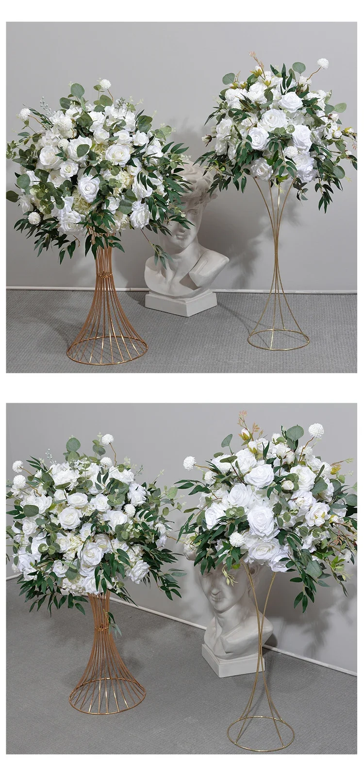 Weiß-grüne Rosen-, Calla-Lilien- und Hortensien-Blumenkugel, künstliche Tischdekoration, luxuriöse Hochzeits- und Bankett-Tischdekoration – Detail 5